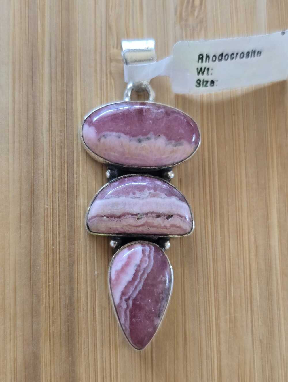 Rhodochrosite Silver Plated Copper Pendant, Southwestern